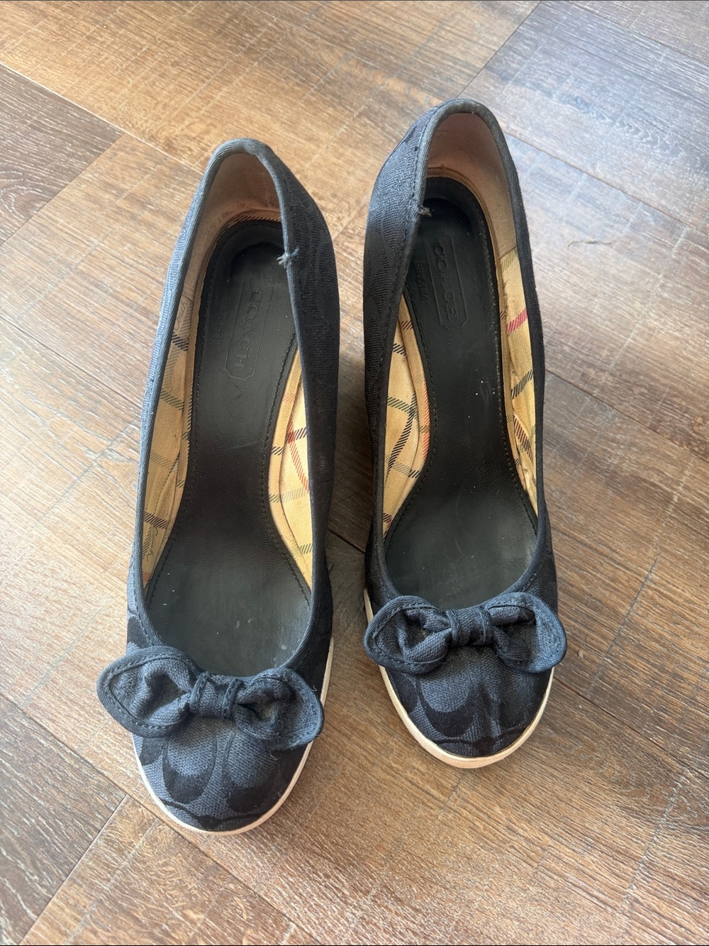 Coach Black Signature Canvas Bow Wedges